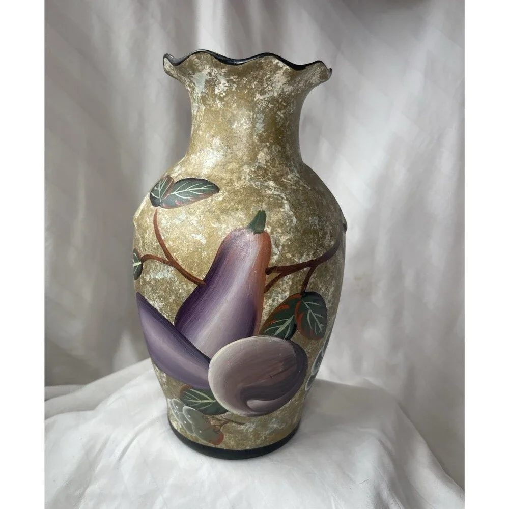 Ariston Gifts Inc Glass Art Vase, Fruit Pattern, Matte Gold Finish, 12 in